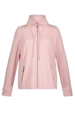 Basic-Sweatjacke Stehkragen Langarm In Rosa -Damenbekleidung gina laura basic sweatjacke stehkragen langarm in rosa 2