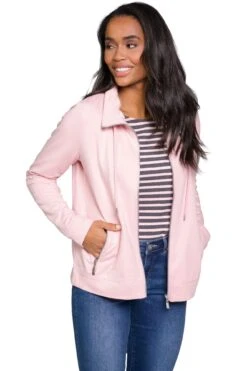 Basic-Sweatjacke Stehkragen Langarm In Rosa
