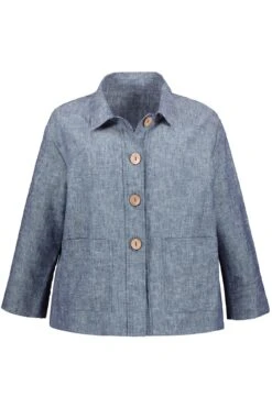 Jacke Leinenmix Boxy-Form Hemdkragen 3/4-Arm In Blau -Damenbekleidung gina laura jacke leinenmix boxy form hemdkragen 3 4 arm in blau 2