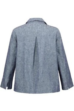 Jacke Leinenmix Boxy-Form Hemdkragen 3/4-Arm In Blau -Damenbekleidung gina laura jacke leinenmix boxy form hemdkragen 3 4 arm in blau 3