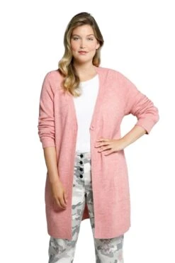 Ulla Popken Strickjacke V-Ausschnitt A-Linie Knöpfe In Rot