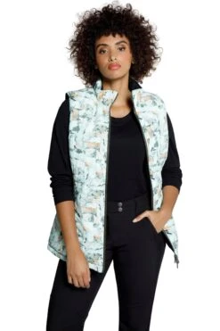 Ulla Popken Wendeweste Uni/Marmor 2-Wege-Zipper In Oliv